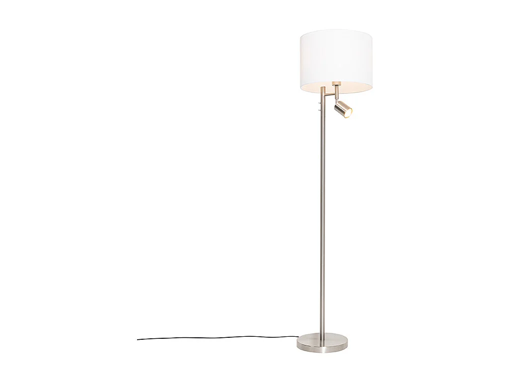 Lampadaire en acier avec abat-jour blanc et liseuse - Jelena