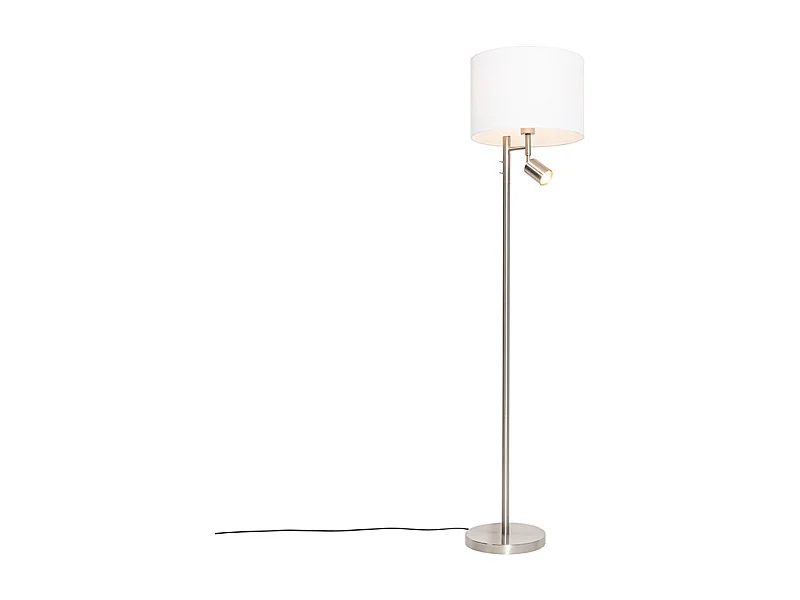 Lampadaire en acier avec abat-jour blanc et liseuse - Jelena