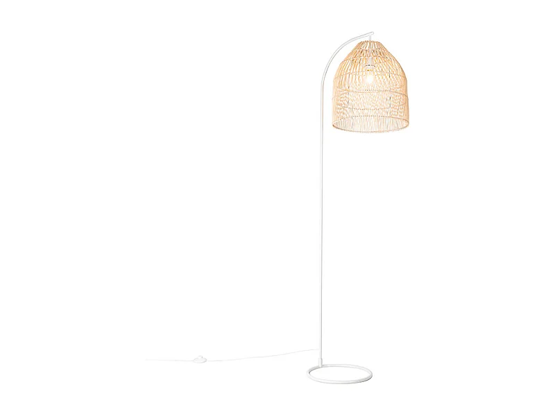 Lampadaire rustique blanc avec rotin - Sam