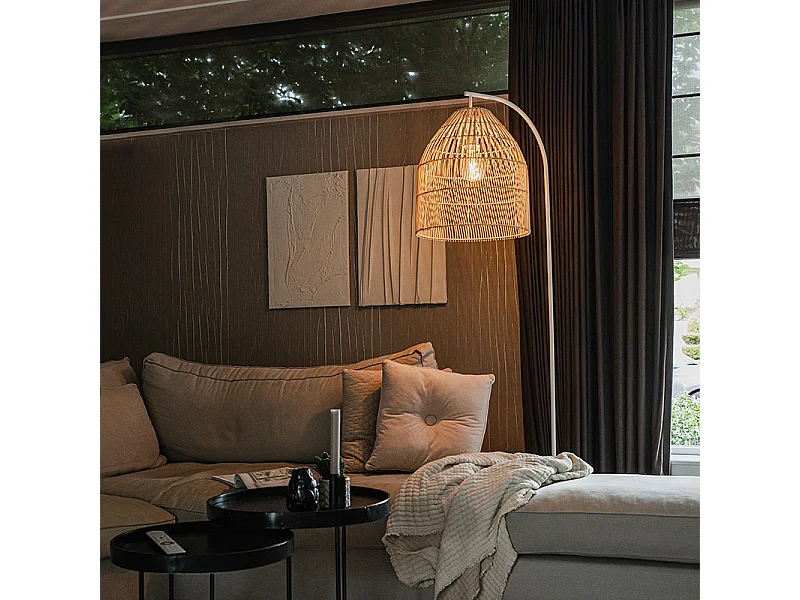 Lampadaire rustique blanc avec rotin - Sam