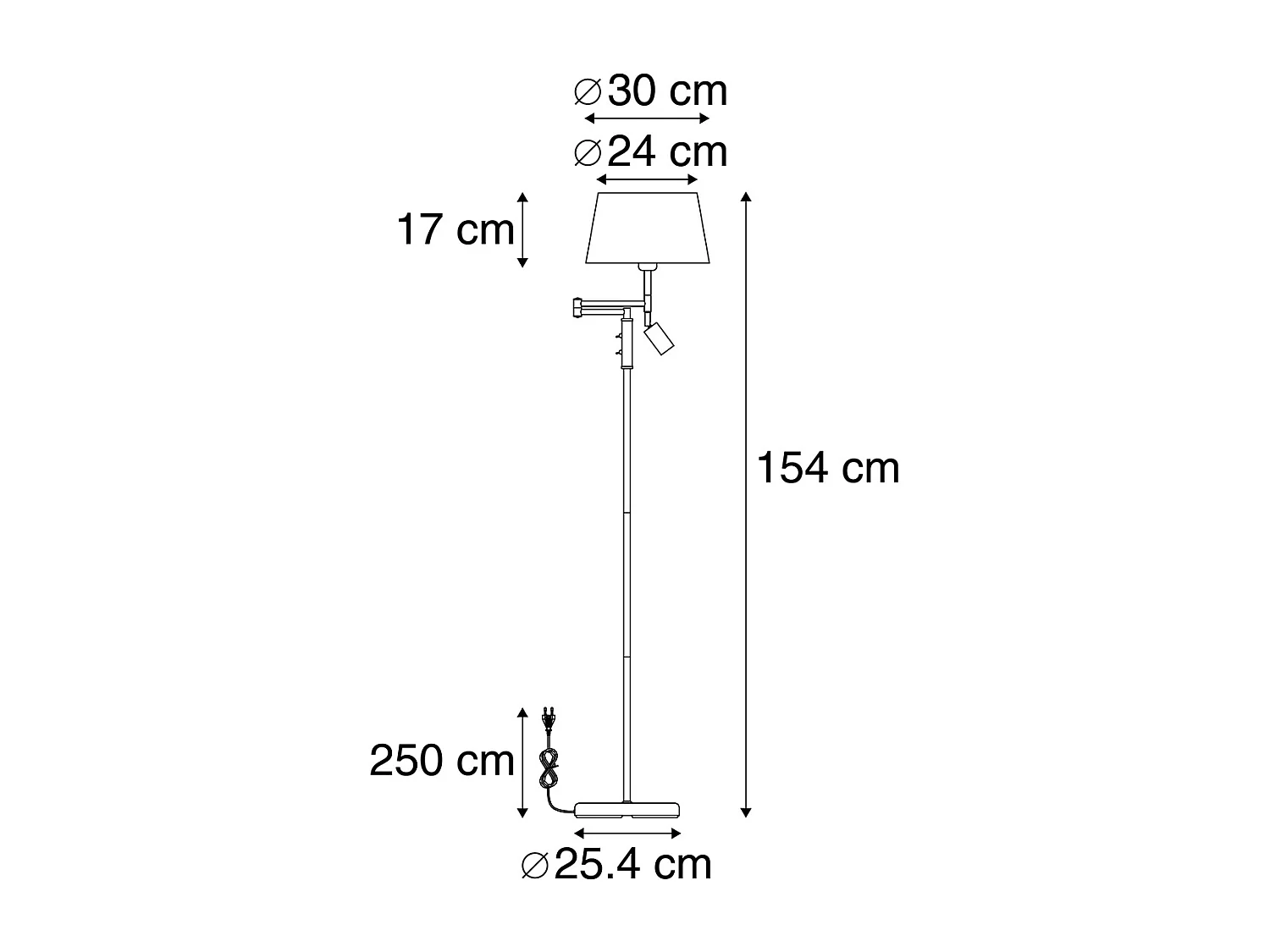 Lampadaire en bronze avec abat-jour blanc et liseuse orientable - Ladas