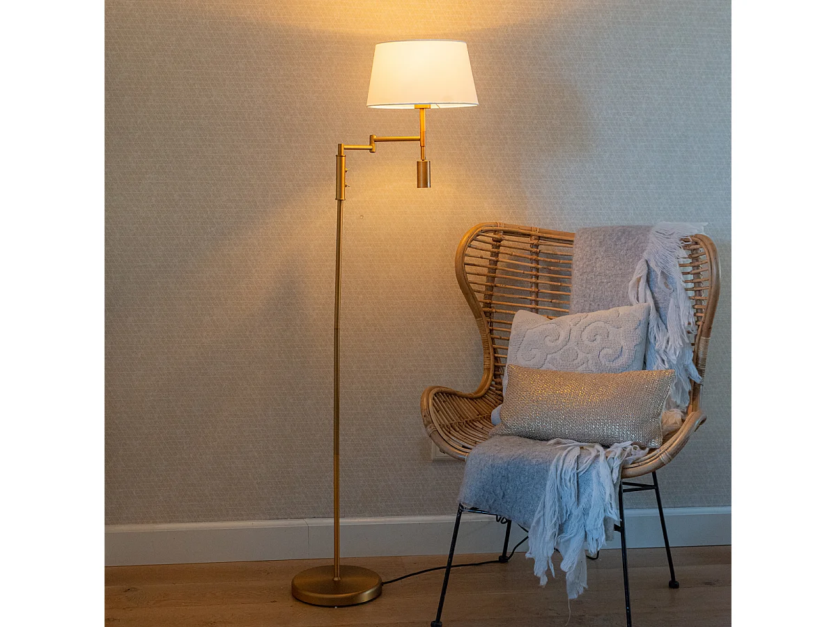 Lampadaire bronze avec abat-jour blanc et liseuse réglable - Ladas