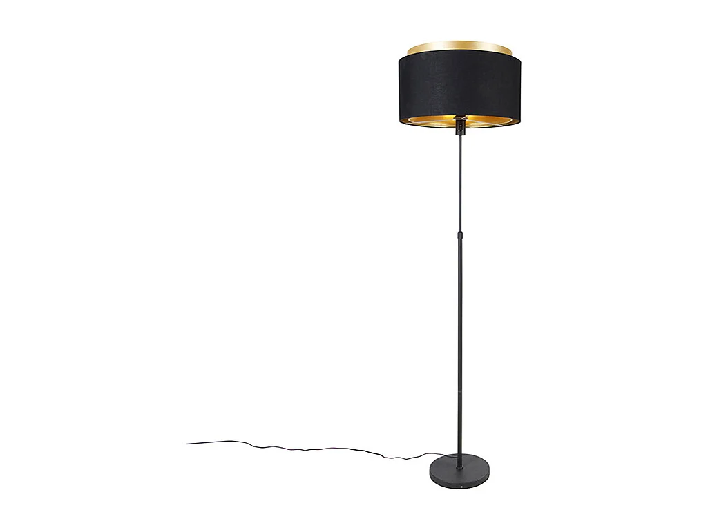Lampadaire moderne noir avec double abat-jour doré - Parte