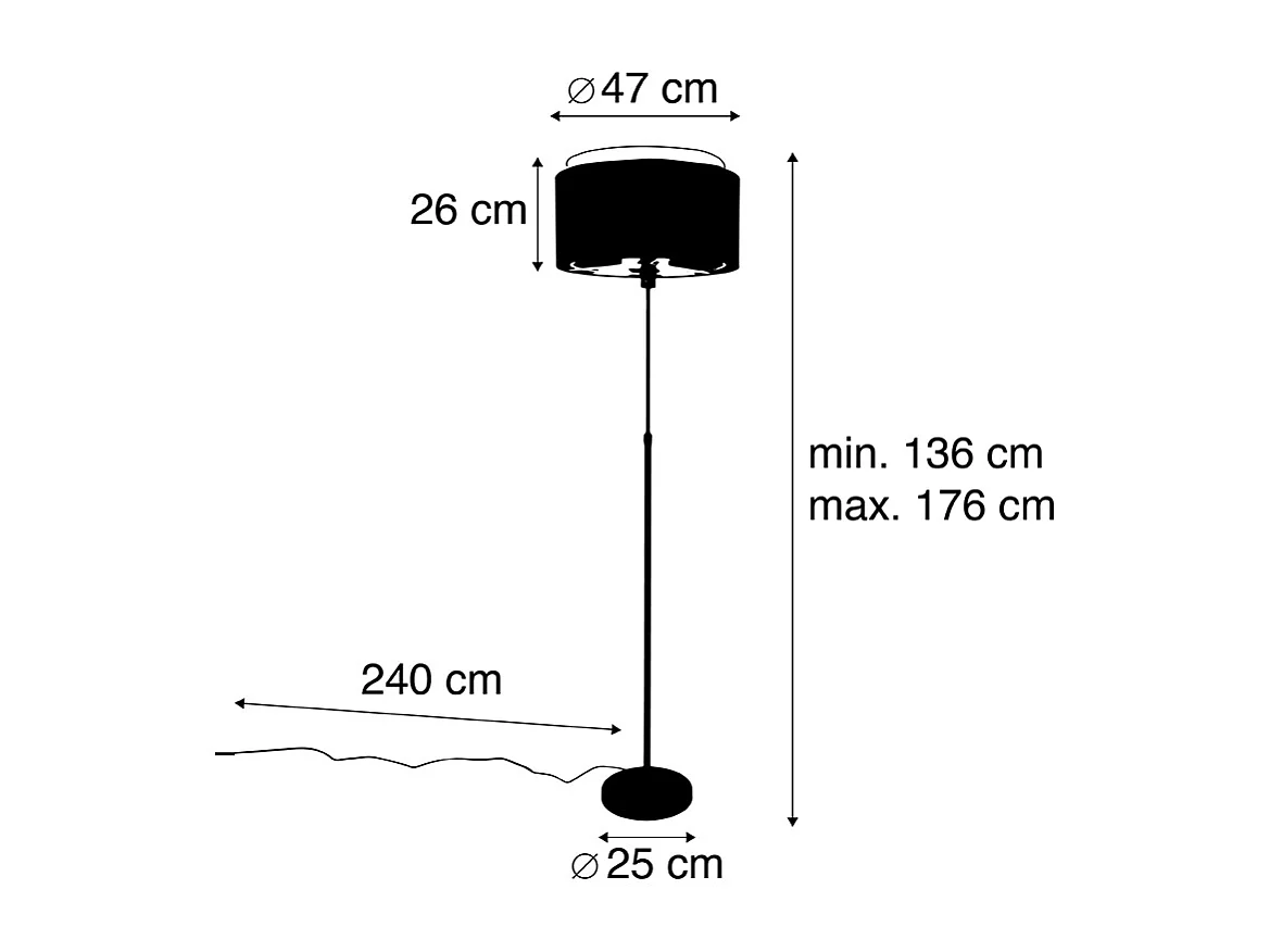 Lampadaire moderne noir avec double abat-jour doré - Parte