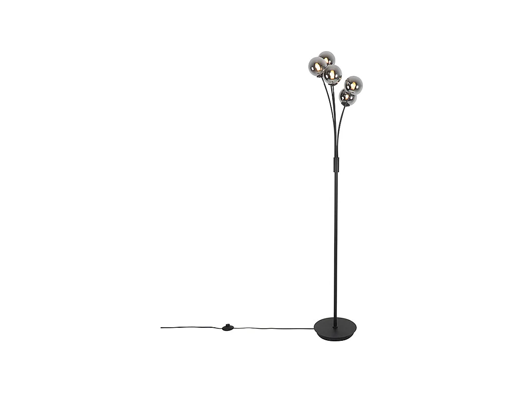 Lampadaire moderne noir 5 lumières avec verre fumé - Athènes