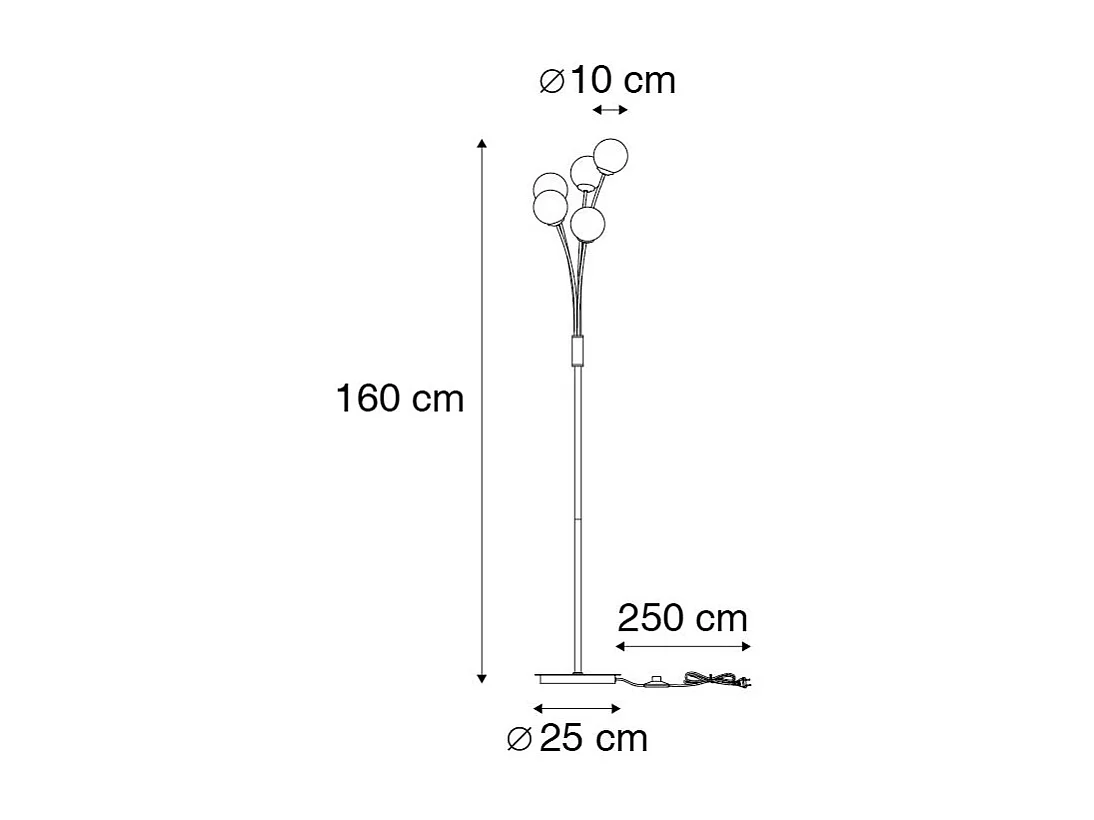 Lampadaire moderne noir 5 lumières avec verre fumé - Athènes