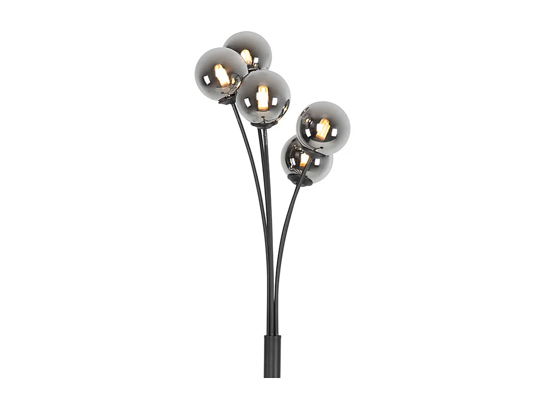 Lampadaire moderne noir 5 lumières avec verre fumé - Athènes
