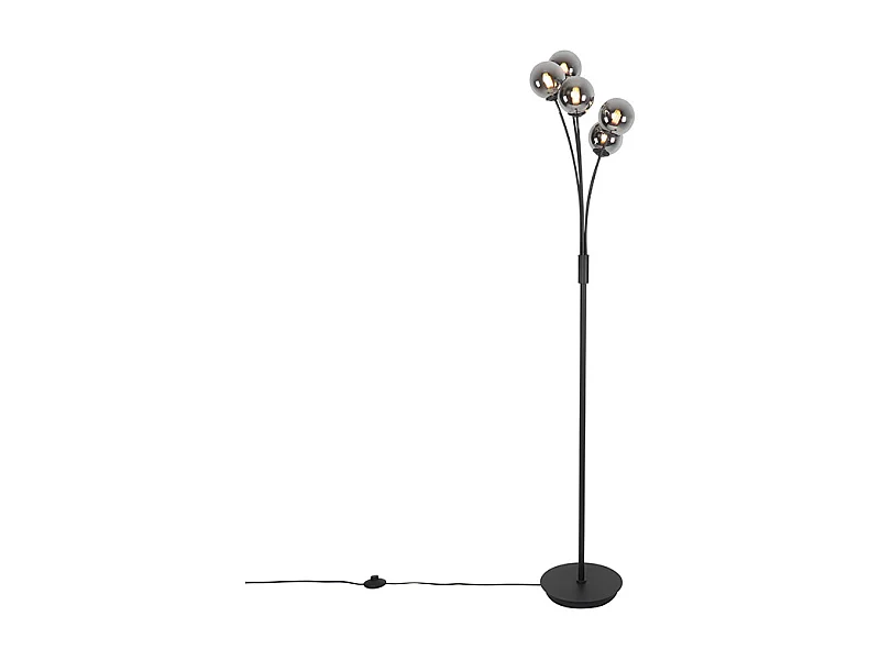 Lampadaire moderne noir 5 lumières avec verre fumé - Athènes