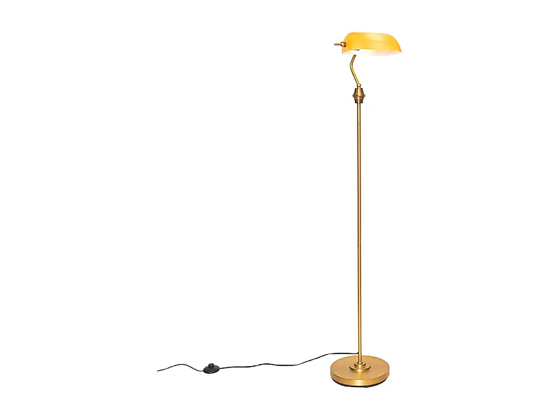 Lampadaire classique Banker bronze avec verre jaune - Banker