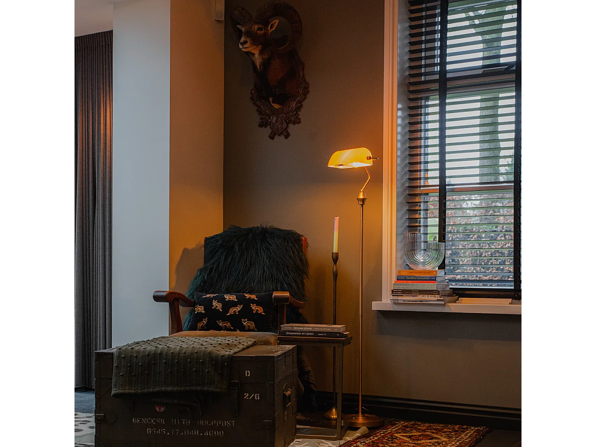 Lampadaire classique Banker bronze avec verre jaune - Banker