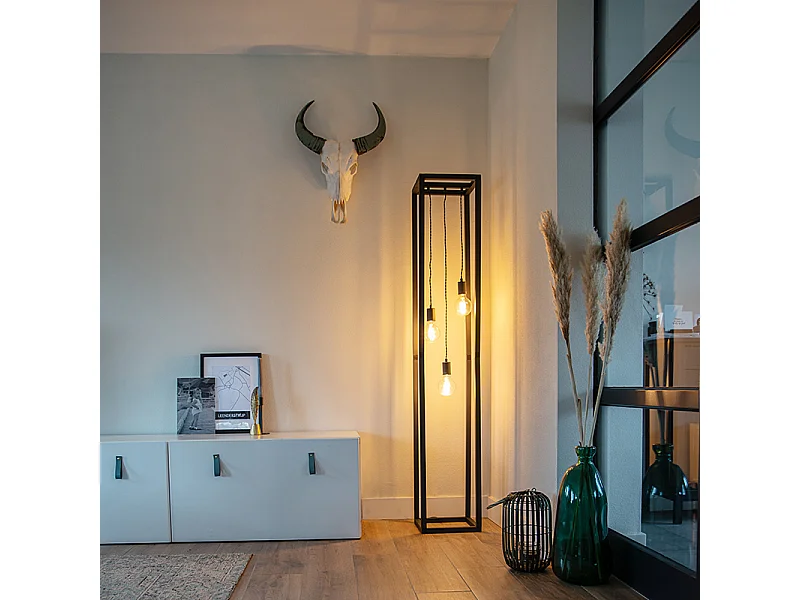 Lampadaire design noir 3 lumières - Cage