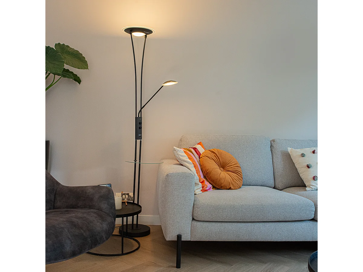 Lampadaire noir avec bras de lecture avec LED et port USB - Séville