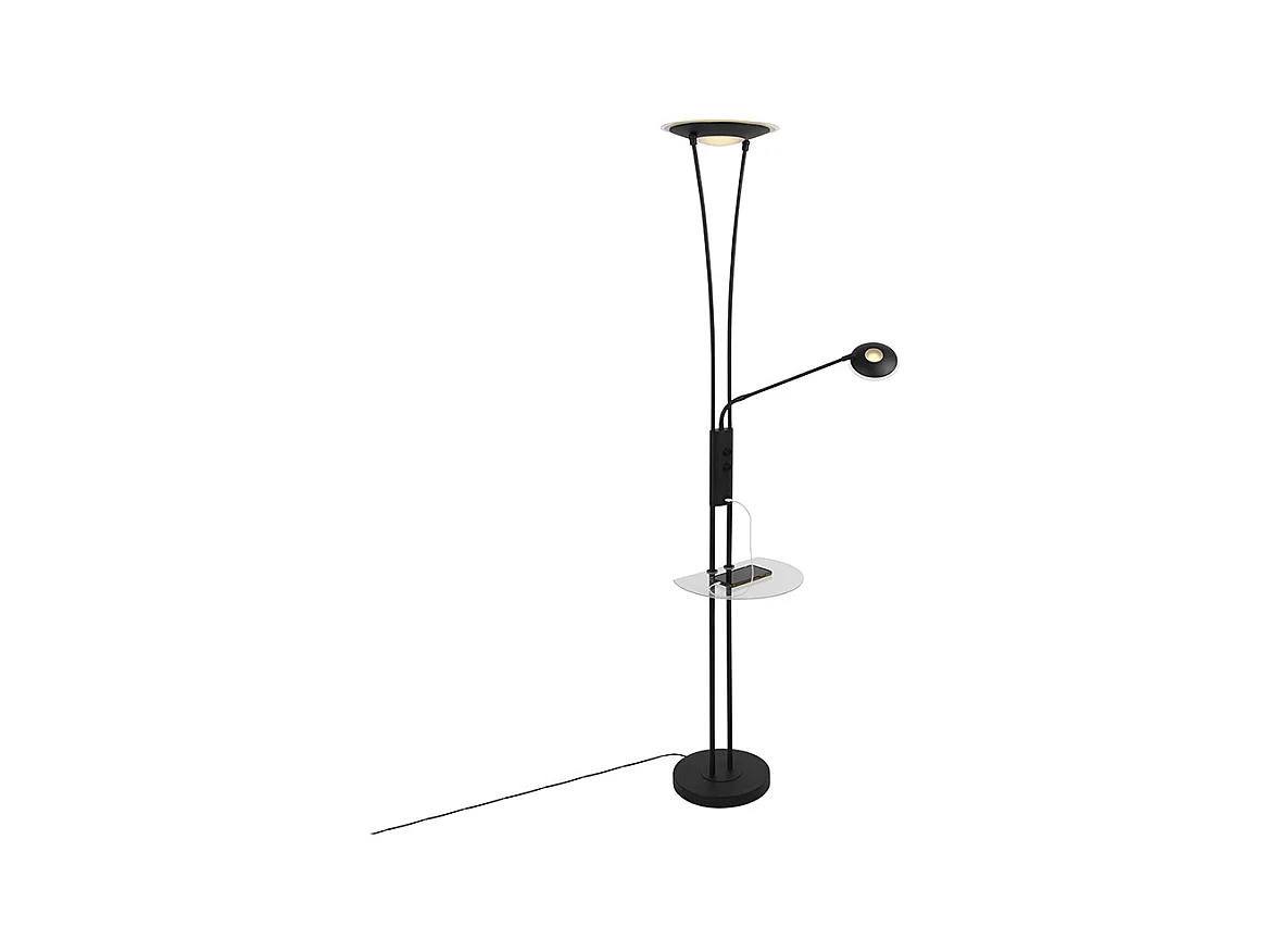 Lampadaire noir avec bras de lecture avec LED et port USB - Séville
