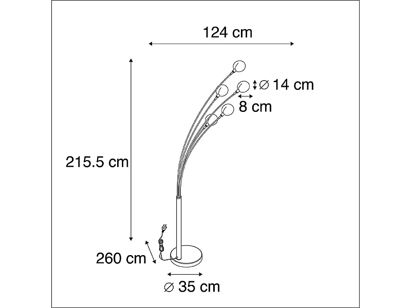 Lampadaire design noir 5 lumières - Sixties Marmo