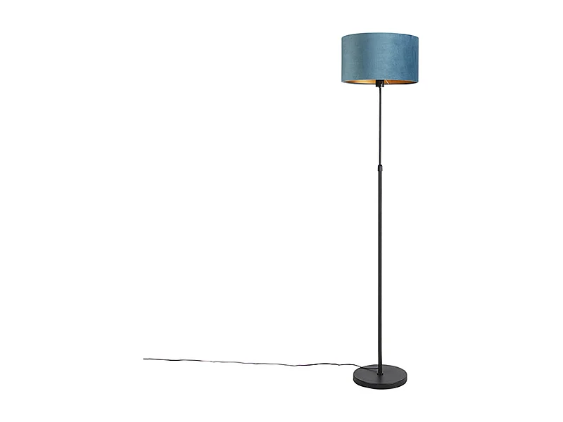 Lampadaire noir avec abat-jour en velours bleu et or 35 cm - Parte
