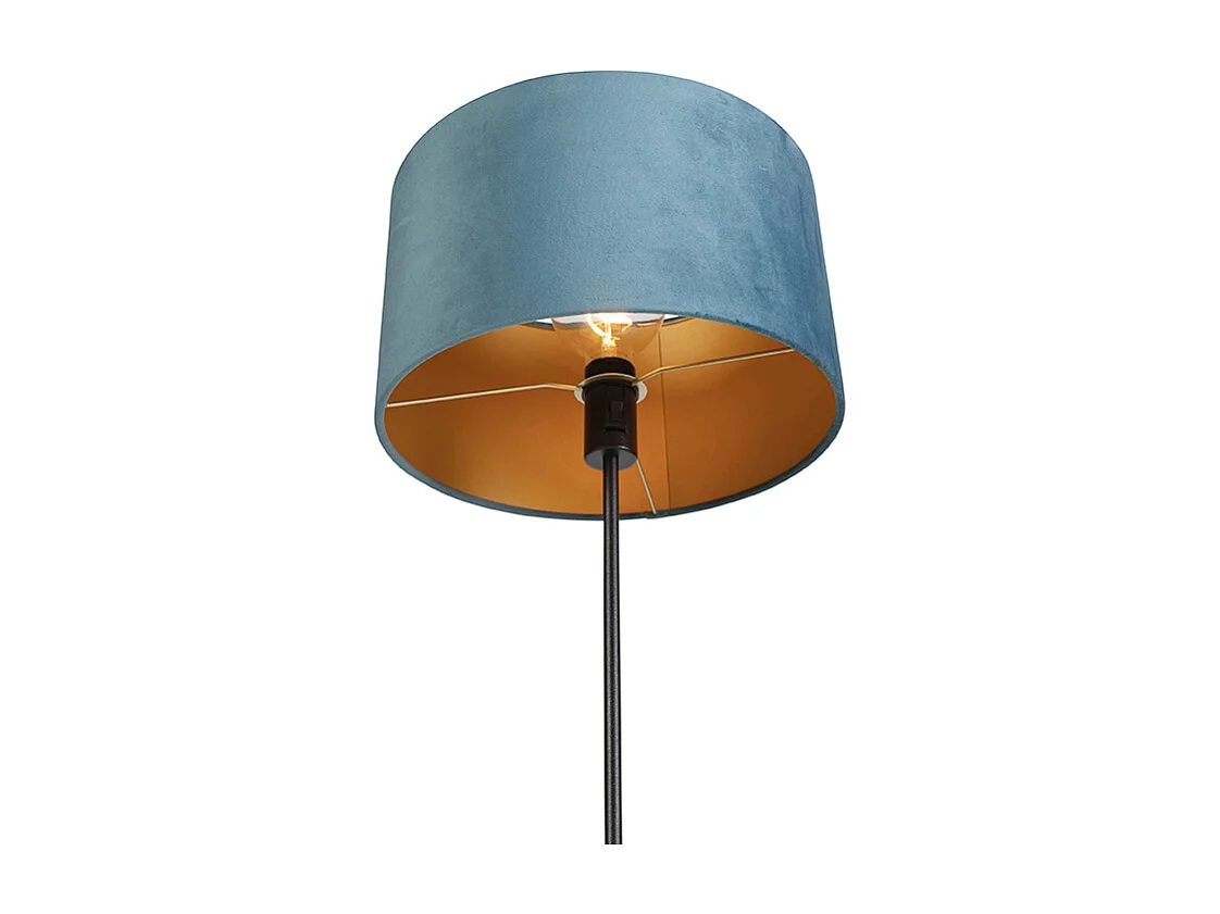 Lampadaire noir avec abat-jour velours bleu avec or 35 cm - Parte