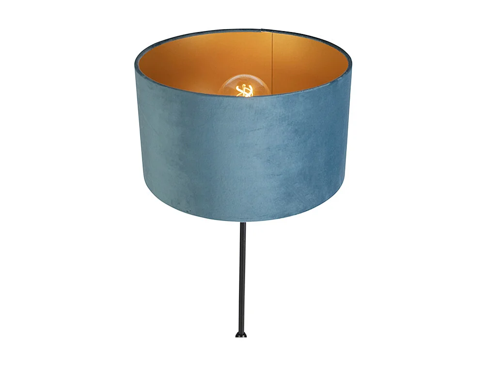 Lampadaire noir avec abat-jour velours bleu avec or 35 cm - Parte