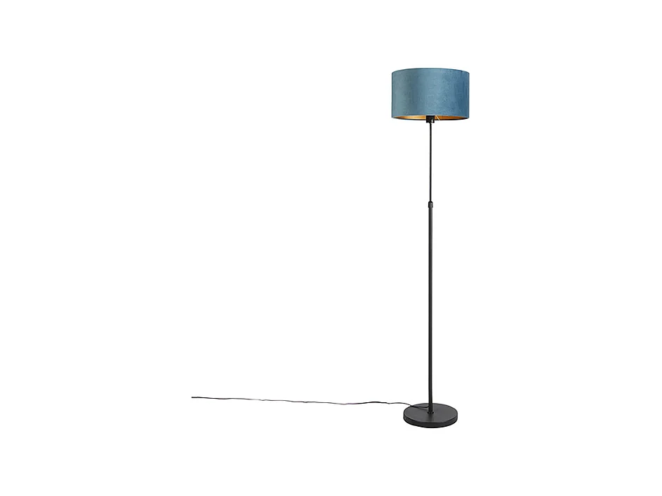 Lampadaire noir avec abat-jour velours bleu avec or 35 cm - Parte