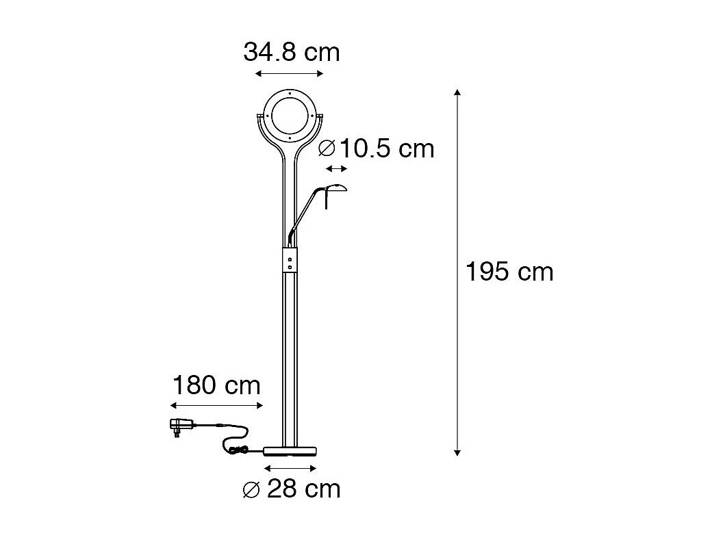 Lampadaire moderne en acier avec bras de lecture avec LED et variateur - Divo