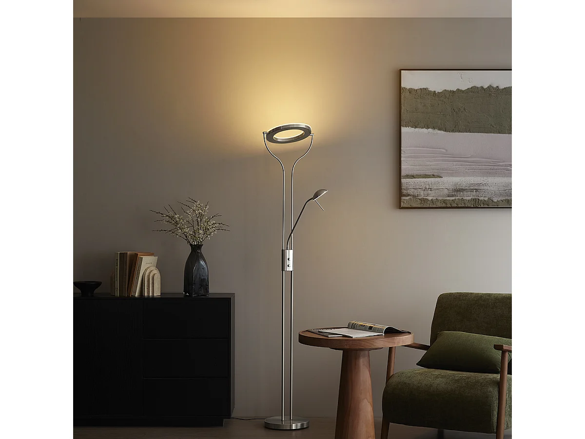 Lampadaire moderne en acier avec bras de lecture avec LED et variateur - Divo