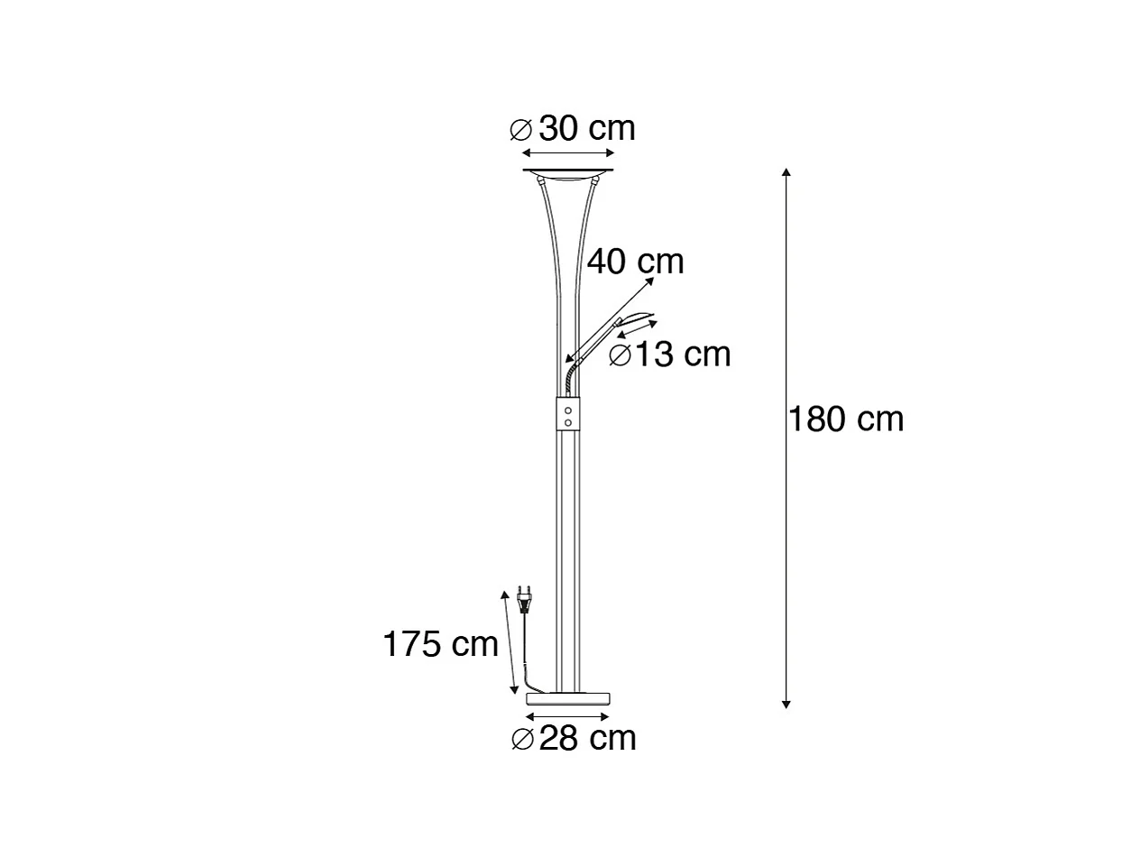 Lampadaire moderne noir avec LED avec bras de lecture - Ibiza