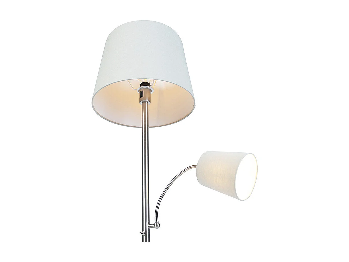Lampadaire classique en acier avec abat-jour gris et liseuse - Retro