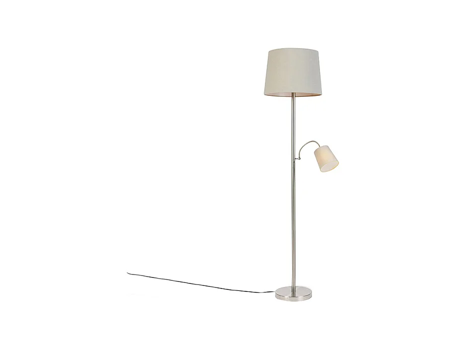 Lampadaire en acier classique avec abat-jour gris et lumière de lecture - Retro