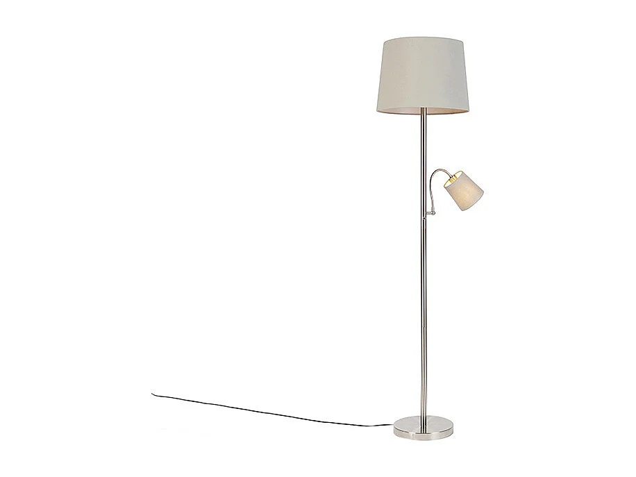 Lampadaire classique en acier avec abat-jour gris et liseuse - Retro