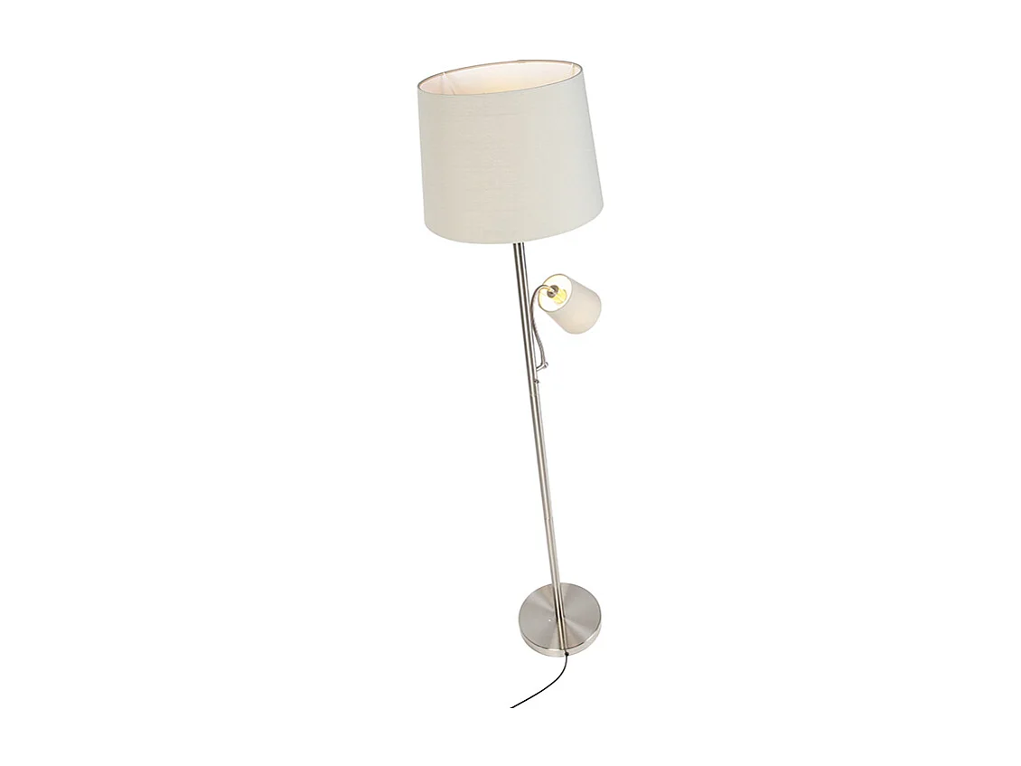 Lampadaire classique en acier avec abat-jour gris et liseuse - Retro