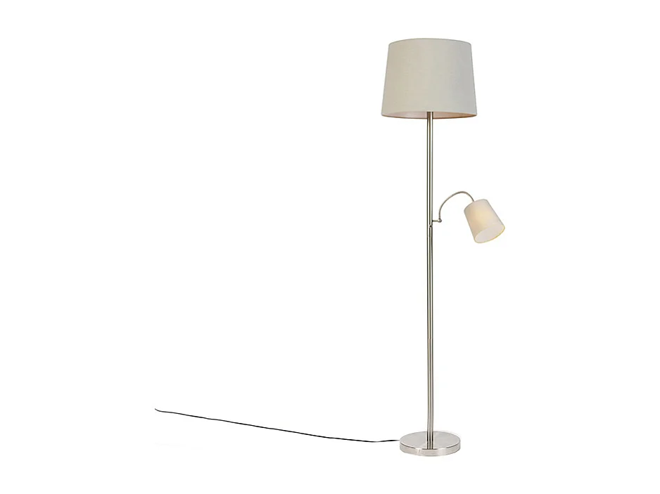 Lampadaire classique en acier avec abat-jour gris et liseuse - Retro