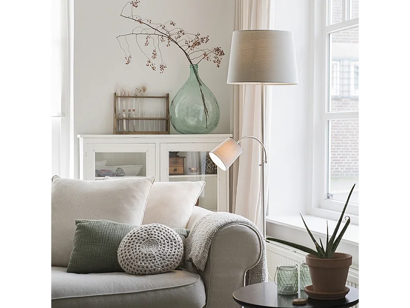 Lampadaire classique en acier avec abat-jour gris et liseuse - Retro
