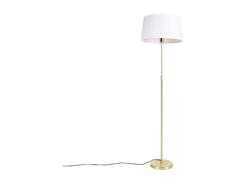 Lampadaire or / laiton avec abat-jour en lin blanc 45 cm - Parte