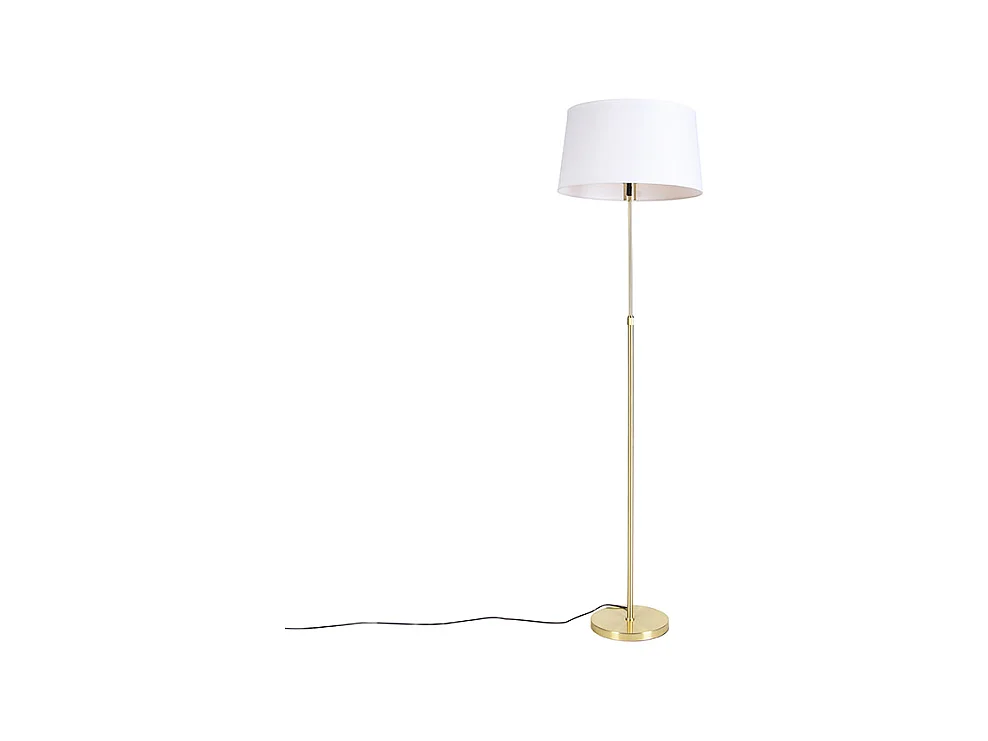 Lampadaire or / laiton avec abat-jour en lin blanc 45 cm - Parte