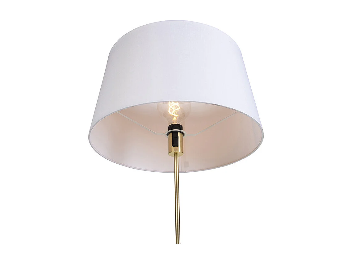 Lampadaire or/laiton avec abat-jour en lin blanc 45 cm - Parte