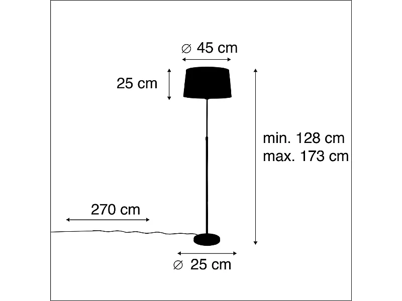 Lampadaire noir avec abat-jour en lin noir 45 cm réglable - Parte