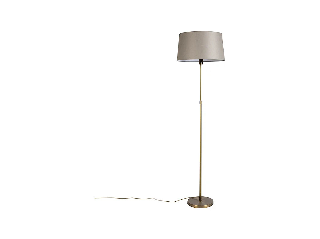 Lampadaire en bronze avec abat-jour en lin taupe réglable 45 cm - Parte