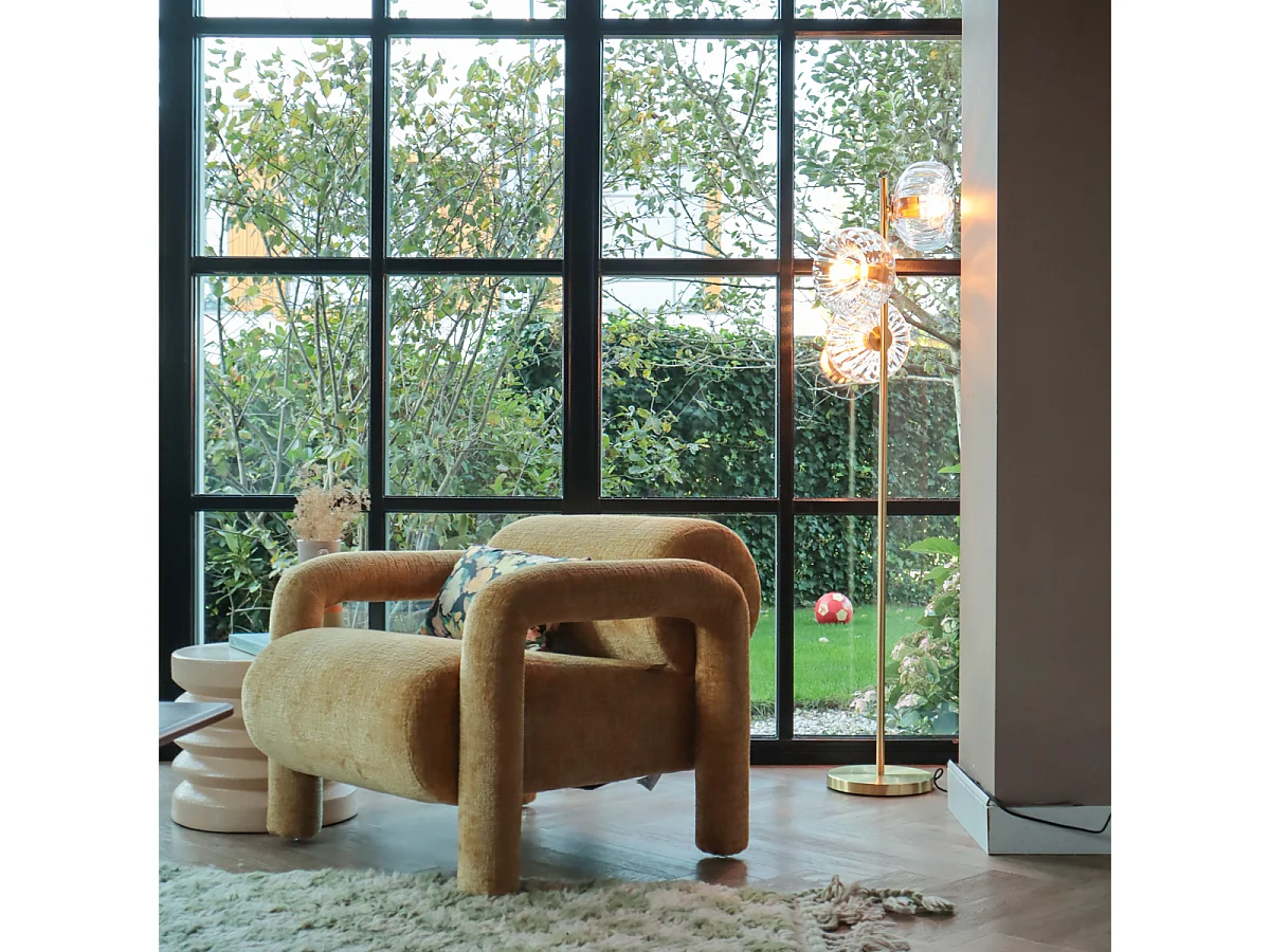 Lampadaire Art Déco doré avec verre 3 lumières - Ayesha