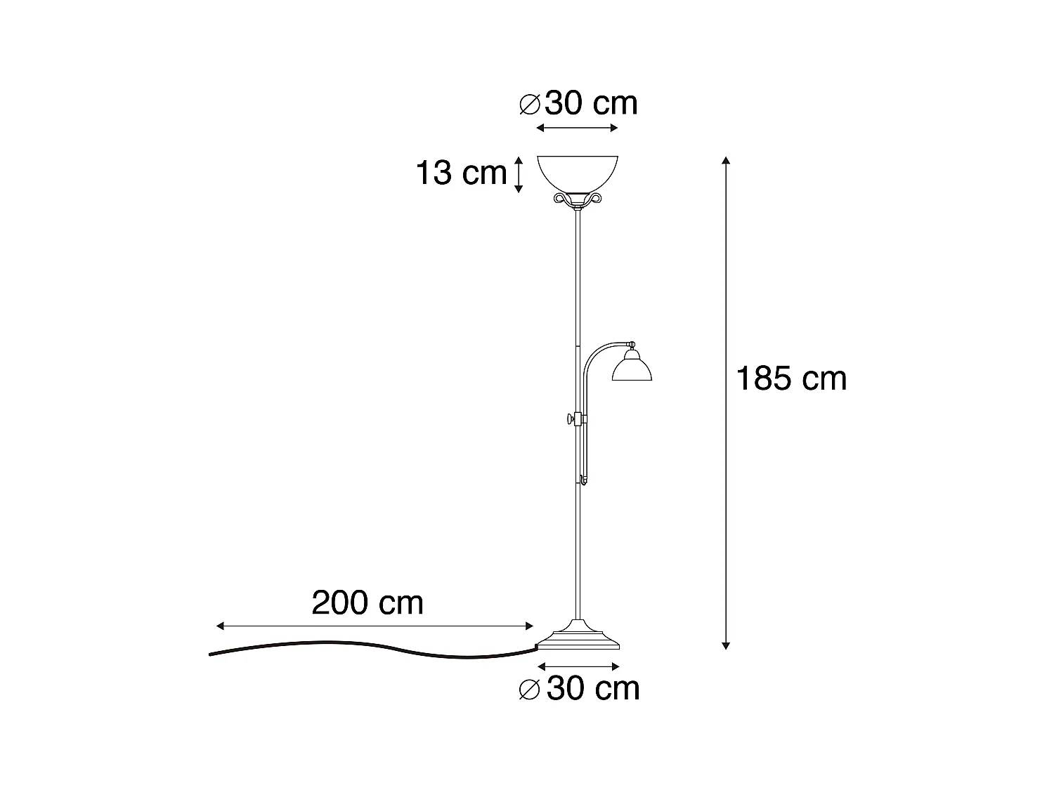 Lampadaire marron classique avec lampe de lecture - Dallas