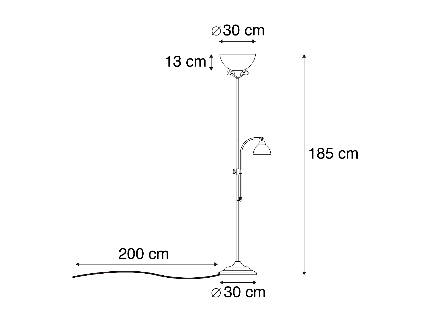 Lampadaire classique marron avec liseuse - Dallas