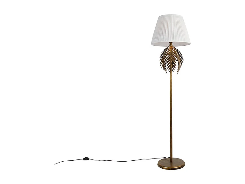 Lampadaire vintage or avec abat-jour plissé blanc 45 cm - Botanica