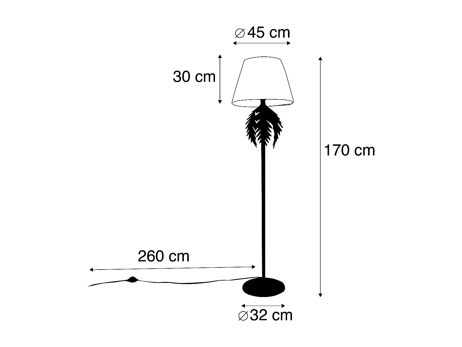 Lampadaire doré 145 cm avec abat-jour plissé blanc 45 cm - Botanica