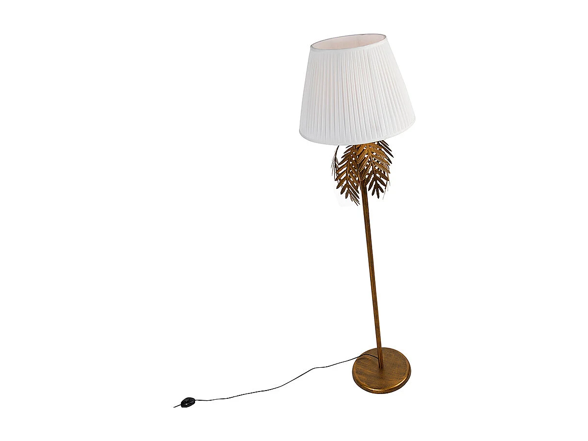 Lampadaire doré 145 cm avec abat-jour plissé blanc 45 cm - Botanica