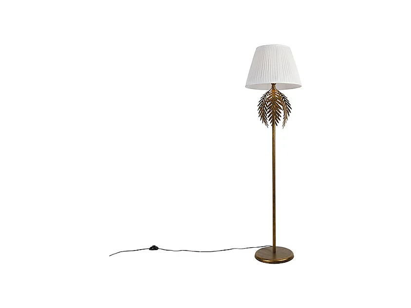 Lampadaire vintage or avec abat-jour plissé blanc 45 cm - Botanica