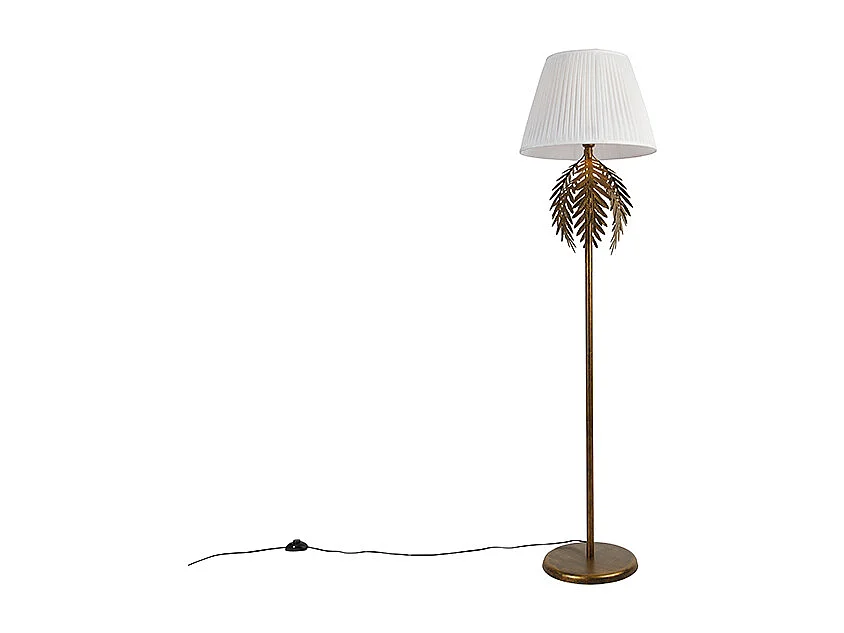 Lampadaire doré 145 cm avec abat-jour plissé blanc 45 cm - Botanica
