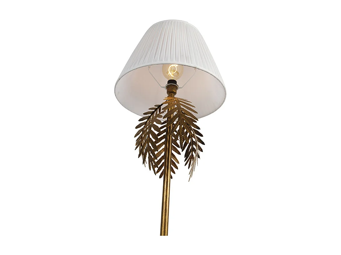 Lampadaire doré 145 cm avec abat-jour plissé blanc 45 cm - Botanica