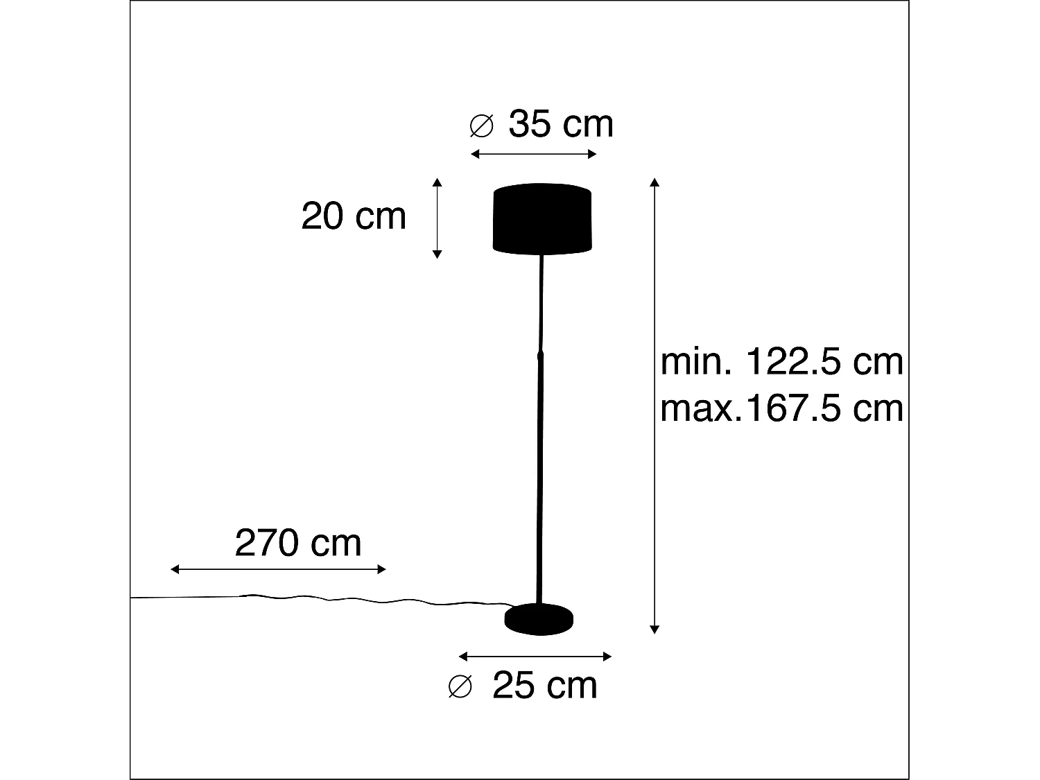 Lampadaire noir avec abat-jour velours rose avec or 35 cm - Parte