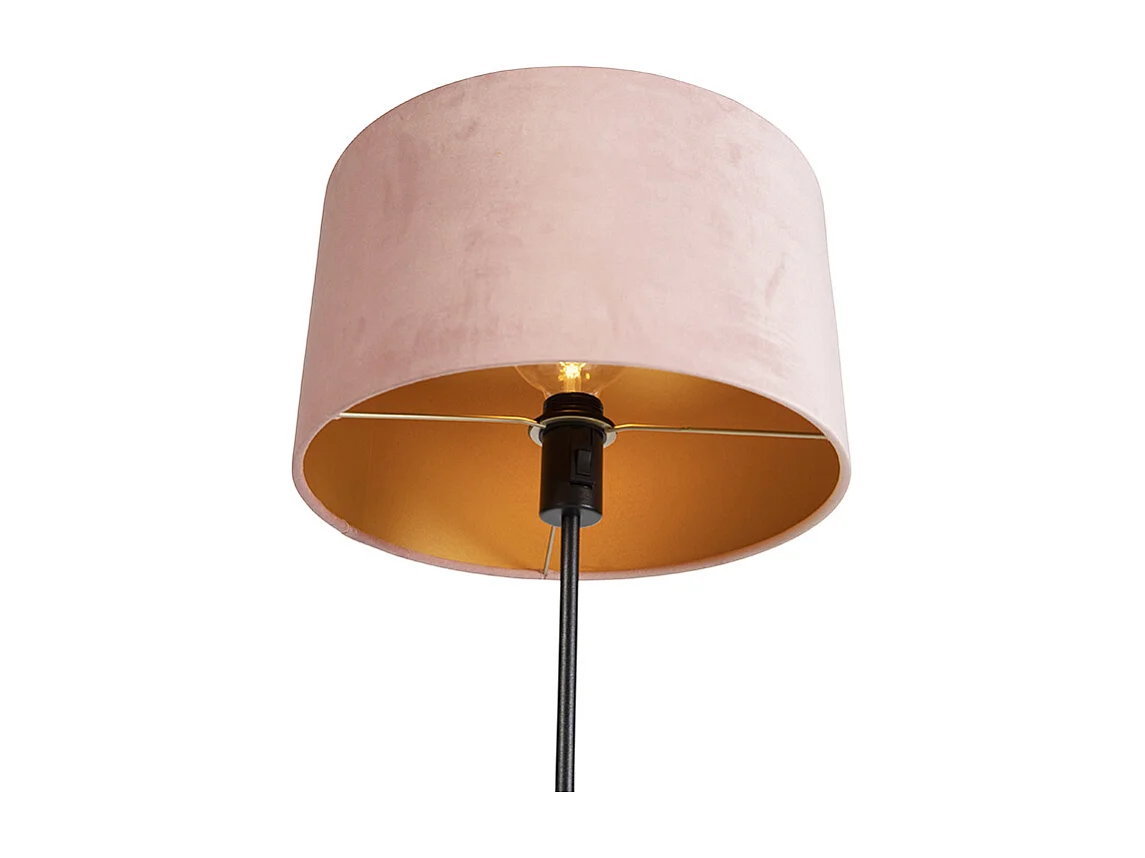 Lampadaire noir avec abat-jour velours rose avec or 35 cm - Parte