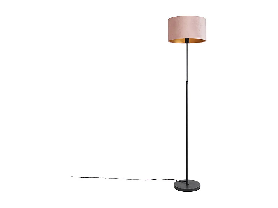 Lampadaire noir avec abat-jour en velours rose et or 35 cm - Parte