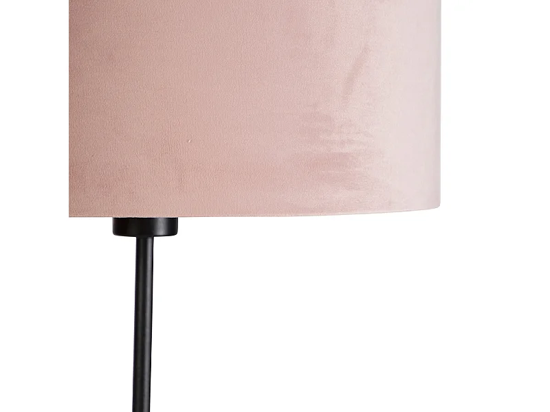 Lampadaire noir avec abat-jour en velours rose et or 35 cm - Parte