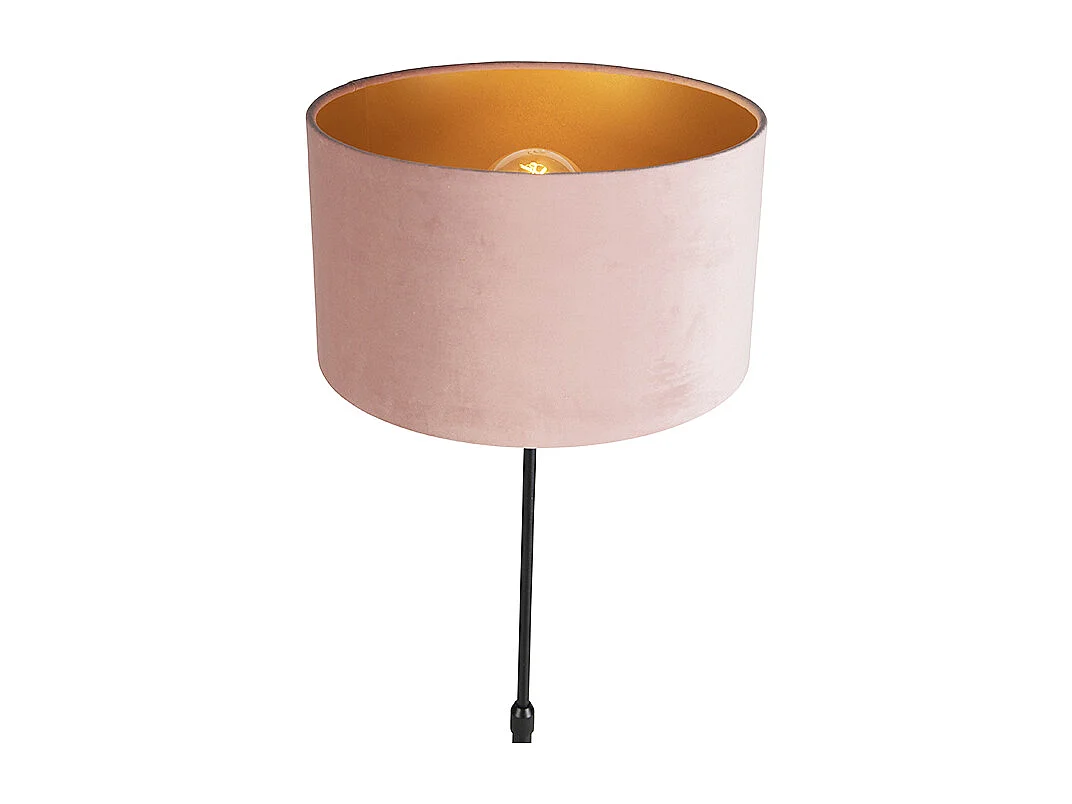 Lampadaire noir avec abat-jour en velours rose et or 35 cm - Parte